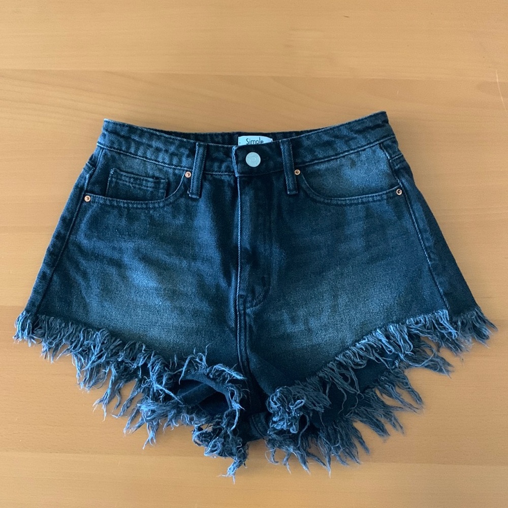 Super Frayed Black High Waist Jean Shorts 5/27 Acid Wash Distressed